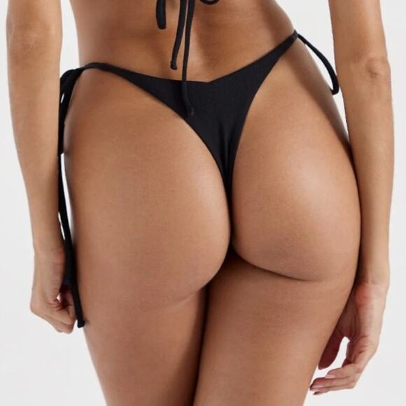 OneOne Swimwear ARIEL Bikini Bottom Medium Black Tie-Side Skimpy Midnight Black - Picture 5 of 12